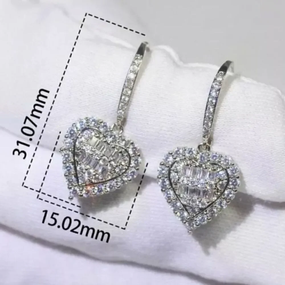 The Heart of Bling 925 Silver Drop Earrings w White Sapphire